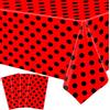 TJYJOY Confezione da 4 tovaglie rettangolari nere e rosse a pois rosse e nere a pois per esterni, tovaglia rettangolare in plastica per cucina, mangiare, matrimoni, feste, 51 x 86 pollici
