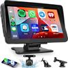Hodozzy Autoradio Portatile CarPlay Display per Auto, Schermo 7 Pollici IPS Touchscreen Auto con Carplay Android Auto Senza Fili, Hodozzy Stereo Auto Monitor Car Play con Telecamera, Bluetooth, GPS/AUX/FM
