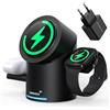 ZEEHOO - Stazione di ricarica wireless CylinTrick-R Qi2 da 15 W, stazione di ricarica 3 in 1, per Apple Watch, per iPhone, per AirPods (adattatore per caricabatterie da 30 W incluso)