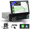 Hikity Wireless CarPlay Autoradio 1 Din, Hikity Autoradio Bluetooth 1 Din con Motorizzato Schermo da 7 Pollici Android Auto Mirror Link Radio FM USB SWC Retrocamera