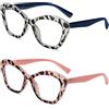 MMOWW 2 Pacco Occhiali da Lettura Donna con Occhi di gatto - Occhiali anti-blu Comodi e Alla Moda Cat Eye con Cerniera a Molla (Tartaruga rosa + Tartaruga grigia, 2.5)