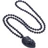 COAI Collana Nera da Uomo, Collana Rosario da Uomo Mala 108 Perle Nere di Pietra Lavica con Ciondolo Re Leone di Ossidiana