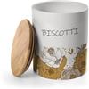 MECSAL CASALINGHI Barattolo Biscottiera, Porta Biscotti, Contenitore Cucina, in Ceramica Quadrato Rotondo, Tappo in Legno, bianco (1, ROTONDO LUX)