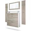 Vladon Set da corridoio Malea, Set da corridoio con 1 scarpiera a Muro, 1 Specchio a Muro e 2 Pannelli Appendiabiti, Bianco Opaco/Rovere Grezzo