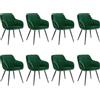 WOLTU Set di 8 Sedie per Sala da Pranzo Imbottita, Poltroncina in Velluto,Sedia da Cucina con Braccioli e Schienale, Gambe in Metallo, moderne, Verde scuro, BH93dgn-8