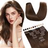 Elailite Extension Capelli Veri Clip #4 Marrone Cioccolato, 25cm 50g 8 Fasce Singole Intera Testa 100% Remy Human Hair Naturali Lisci