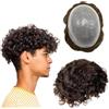 Mprosthesis Toupet per Uomo, Parrucca di Capelli Umani con Morbidi Capelli in Poliuretano, Ondulata da 10 mm, 10 x 8 (#2 Marrone Scuro)