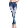 CHAOEN Jeans da donna skinny strappati slim jeans vita bassa piccoli piedi elastici casual classici jeans pantaloni jeggings, Blu, L
