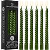 DECO EXPRESS Candele Lunghe Spirale, Set da 6 Candele Antigoccia Contorte, Lunga Durata, Non Profumato per Decorazione Casa, San Valentino, Festa della Mamma (Metallizzato Olive, Set da 6)