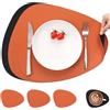 Myir JUN Tovagliette in Pelle e Sottobicchieri, Set Tovagliette Americana Plastica Lavabili Bifacciale Non-scivolose Impermeabile Triangolari (Nero Arancione, Set di 4)