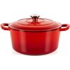 Lätt Home Cocotte in Ghisa Smaltata Rossa. Forno Olandese Pentola Rotonda Antiaderente 26x12 CM - 4,8 L. Casseruola Pentola in Ferro per Induzione, Vetroceramica e Forno