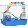 PawHut Gabbia per Criceti a 3 Livelli con Tunnel, Casetta e Ruota per Criceti, 59x36x47cm, Blu e Bianco