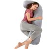 SHANNA Cuscino Gravidanza per Dormire, Cuscino Allattamento Neonato a Forma di J, Morbido Velluto Cuscini per maternità e il Corpo Laterale con Federa Sfoderabile e Lavabile, 125 x 65cm(Grigio Scuro)