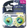 Tommee Tippee Set 02 Succhietti Night Time 18-36m in Silicone Giallo-Verde Acqua