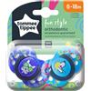 Tommee Tippee Set 02 Succhietti 6-18 m Fun Style in Silicone Ortodontico Azzurro e Blu Dog