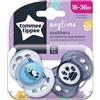 Tommee Tippee Set 02 Succhietti Anytime 18-36M Silicone Ortodontica Panda & Impronta Azzurro Blu