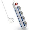 Ewent Multipresa a 12 Posti, Ciabatta Elettrica con 12 Prese (4 Schuko/Tedesche + 8 Italiane 10A/16A) - Spina Italiana 10A - Potenza 250V/2500W - Cavo da 5 Metri, Prese Angolate a 45°