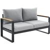 NATERIAL Divano da giardino con cuscino grigio e braccioli Persea NATERIAL da 2 posti, struttura in alluminio seduta in alluminio grigio, L 142 x H 68.4 x P 80 cm