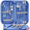 BLESWIN Set Manicure Set Tagliaunghie, 16 Pezzi Kit Pedicure Manicure Professionale Donne Uomini Kit Cura Unghie Personale con Valigetta da Viaggio Blu