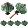 TsunNee - 6 pomelli per armadietti in ceramica, eleganti maniglie per mobili della cucina in stile antico a forma di zucca, pomelli rotondi per ante di mobili verdi