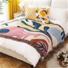 LumiSyne Coperte Double-Face Plaid In Cotone Intrecciato Con Nappina Giungla Stile Bohemien Arazzo Scialle Decorativo Coperta Da Tiro Per Letto Divano Coperta Campeggio Tovaglia Tappeto 160x130cm