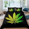 Loussiesd Set di biancheria da letto con foglie di cannabis e copripiumino per bambini, ragazzi, ragazze, adulti, Marijuana, erbacce, canapa, copriletto allucinogeni con 2 federe, 3 pezzi, colore: nero