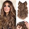 TESS Extension Capelli 50 cm, Biondo miele con castano chiaro Extension Filo Invisibile Fascia Unica Ondulato 140g Estensione di capelli Sintetici con 4 Clip, 2 Fili Regolabili e Un Pettine