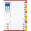 D.RECT Registro per formato A4, PP12, 12 divisori, raccoglitori ad anelli, tabelle con numeri da 1 a 12, multicolore