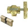 Amig - Set Sicurezza Serratura + Cilindro | Fermo Multipunto | 5 Chiavi | Casa e Ufficio | Serrature Porte Ferro | Scrocco Elettrico Oro, 70 (30-40) | Serratura Acciaio, Cilindro Ottone