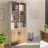 DEGHI Libreria 80x200h cm in legno bianco e rovere con 2 ante in legno e 2 ante in vetro soft close e serratura - Lenox