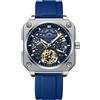 DAXIAOYU Orologio da polso da uomo quadrato scavato alla moda con tourbillon scheletro completamente automatico orologio da polso meccanico trasparente impermeabile luminoso orologi, Blu, Lusso