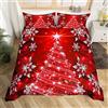 Loussiesd Set di biancheria da letto con copripiumino per ragazze, motivo albero di Natale, rosso, elegante, invernale, con fiocco di neve, per camera da letto di ragazze, figlia, decorazione per