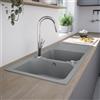 evineo line 100 lavello da cucina con lavello doppio e ripiano La: 116 P: 50 cm, FOD200GR, line 100 grigio [Lavelli da Cucina > per Base Sottolavello a partire da 80 cm]