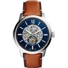 Fossil Orologio Townsman da uomo, Movimento automatico a tre lancette con cinturino in acciaio inossidabile o in pelle, Tono Argento E Marrone, 48 mm