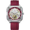 DAXIAOYU Orologio da polso da uomo quadrato scavato alla moda con tourbillon scheletro completamente automatico orologio da polso meccanico trasparente impermeabile luminoso orologi, Rosso, Lusso