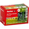 fischer Tasselli di espansione SX Plus Green 6 x 30 S, scatola con 45 tasselli sostenibili e viti abbinate, tenuta ottimale in calcestruzzo, mattoni pieni, cemento cellulare, mattoni a foro alto e