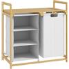 HOMCOM Cesto Portabiancheria con 2 Borse Estraibili, Maniglie e Ripiano in Bambù, 70x36x70 cm, Bianco