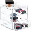 InterDesign iDesign Porta trucchi con 3 cassetti, Mini cassettiera per make up, cosmetici e gioielli, Organizzatore trucchi impilabile in plastica, trasparente