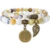 Farfume Bracciali Chakra per Donne - Cristalli Bracciale Donne Pietre Naturali Yoga Reiki- Un Set di Bracciali Doppi（Opale Dendritico & Albero della Vita（Medio）