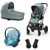 Cybex - Trio Nuovo Balios S Lux + Seggiolino Auto Aton S2 ISize Sky Blue con Telaio Taupe Frame con Seggiolino Auto Beach Blue