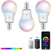 Wiby Lampadina LED Smart, Attacco E14, 8W RGBWW, Dimmerabile 2700K/6500K, 806lm, Compatibile con Alexa & Google Home, Controllo App, Wi-Fi 2,4 GHz, 3 unità