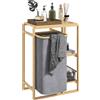 HOMCOM Cesto Portabiancheria con Borsa Estraibile e Ripiani a Doghe in Bambù, 50x32x70 cm, Grigio
