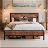 VECELO Struttura letto 140 x 200 cm, letto in metallo con testa in legno spessa e rete a doghe, letto matrimoniale con spazio sotto il letto, perfetto per camera da letto, colore marrone vintage