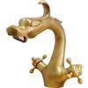KOPYFANTAP Rubinetto Lavabo Ottone Antico, Doppio Manico Miscelatore Bagno Bronzo Retrò, Vintage Testa Drago Rubinetti Lavello Patio Esterno con Acqua Calda e Fredda (19.5CM)