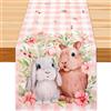 Pwsap Runner da Tavola Pwsap Coniglietto Pasquale, Tovaglia Rosa Floreale Coniglio Buffalo Plaid, Lavabile Runner in Lino, 14 x 72in