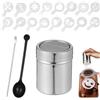 Kiuiom Cioccolato Shaker,Shaker per Il Cacao,Shaker per Cioccolatini in Acciaio Inox,Cacao Zucchero Polvere Shaker con 16 Stencil caffè + Cucchiaio Dosatore + Perno di Arte del caffè,per caffè Torte
