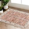 TOPICK Zerbino per ingresso, pieghevole, sottile, lavabile, vintage, stampa floreale, antiscivolo, cucina, bagno, soggiorno, camera da letto, 60 x 90 cm, rosso mattone
