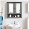 GIANTEX Armadietto Bagno a Parete, Mobiletto Pensile in Legno con 2 Ante di Specchio, 3 Ripiani di Stoccaggio, 3 Colori Disponibili, 56x13x58cm