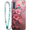 Sinyunron Cover Compatibile con Samsung Galaxy A9 2018,Custodia a Doppia Protezione 2 in 1 Antiurto e Anti-Graffio con Estetica Motivo+1×Boho Braccialetto Colorato,Fiori di pesca