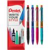 Pentel Q-Erase - Matita meccanica con gomma retrattile, 0,5 mm, grado HB, fusti nero, viola, rosa e blu, confezione da 4